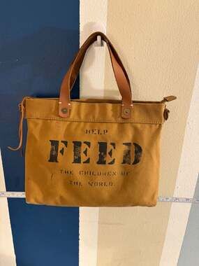 FEED 25 Canvas Tote Bag with Leather Handles Mustard Yellow